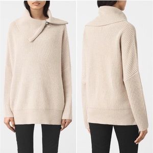AllSaints Kadine Roll Neck Sweater Pullover Zipper in Pink